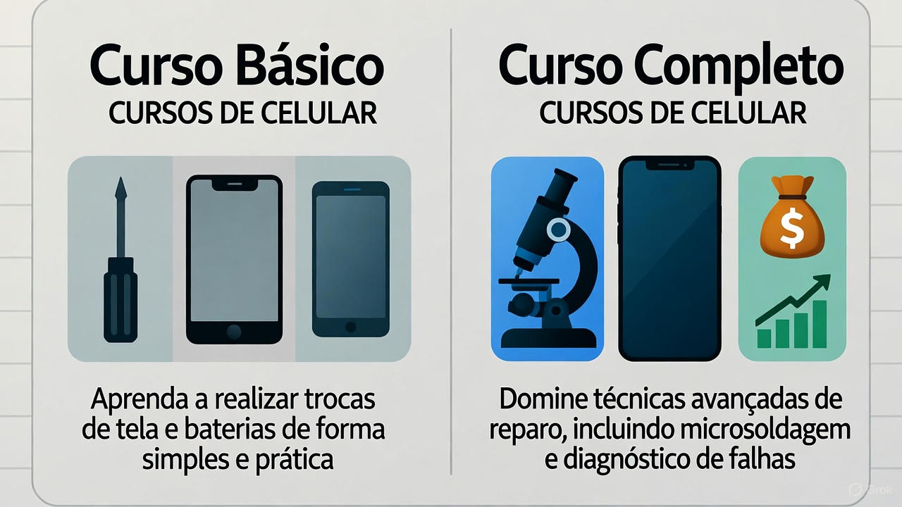 comparativo curso básico vs completo de manutenção de celular 2025
